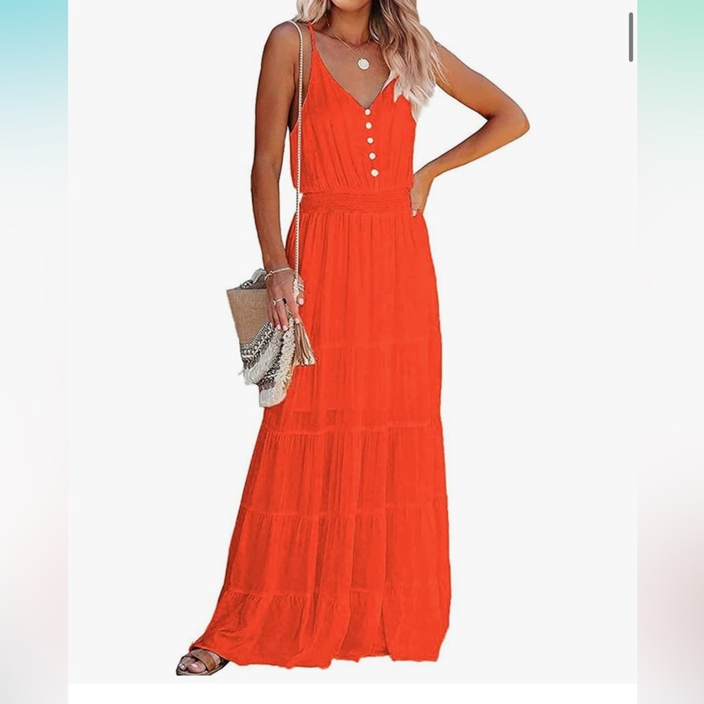Orange Ruffled Tiered Maxi Sundress